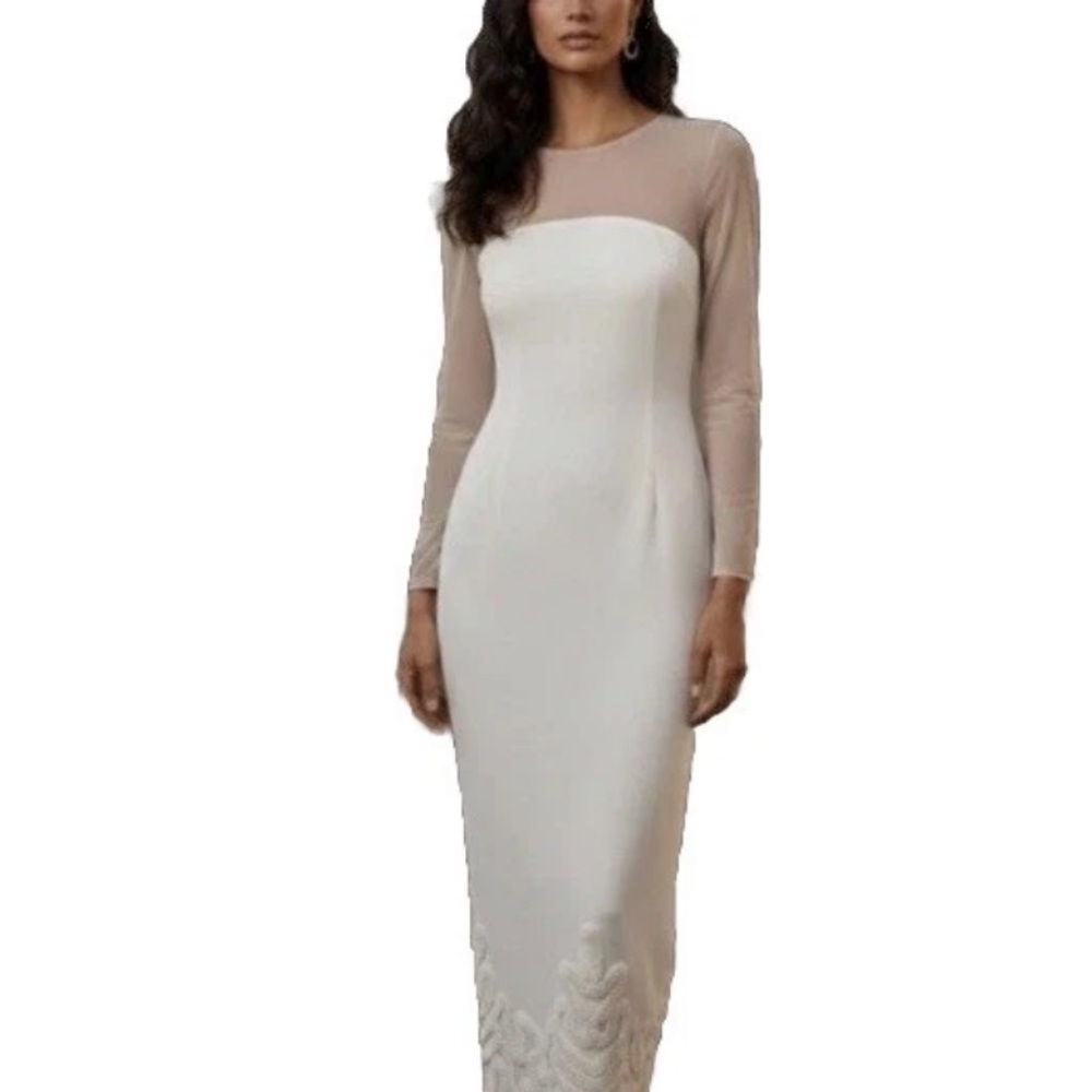 Antonio Melani x Elizabeth Damrich Dress 14 NWT PEARL Mesh Crepe Soutache Long